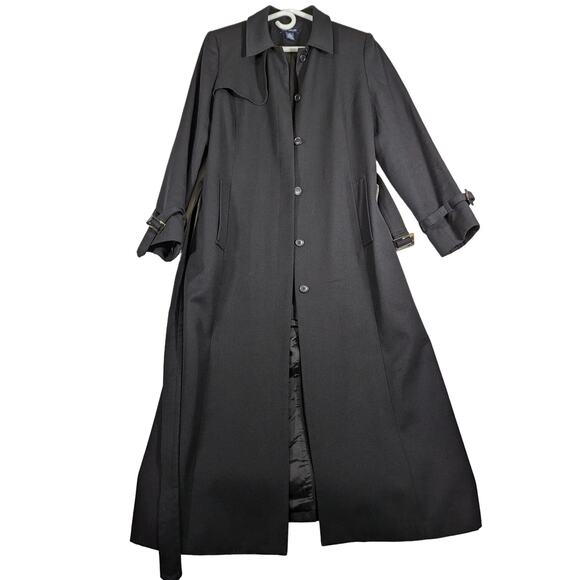 Ann Taylor Trench Coat Sz 8 MSRP $248 Wool/Rayon see descrip + photos true black - Picture 1 of 13